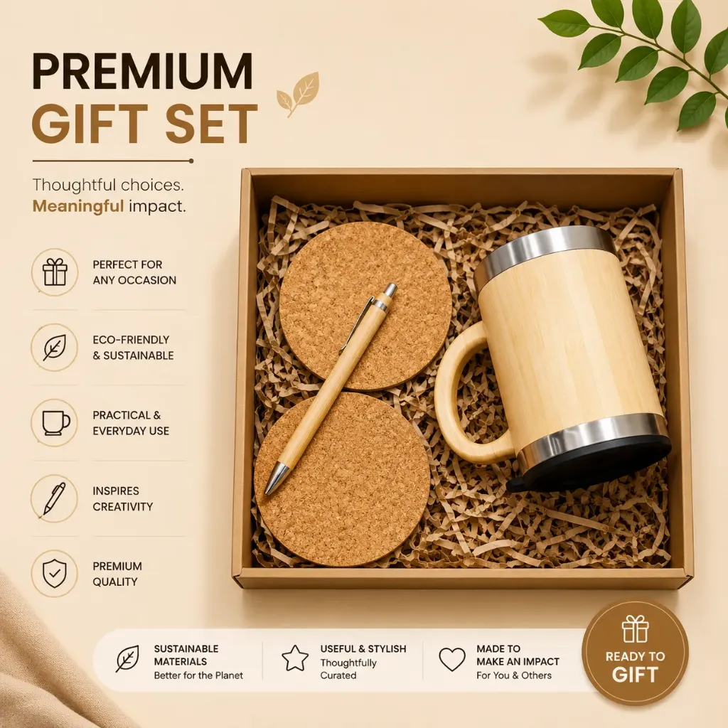 Premium Bamboo Mug & Coaster Set